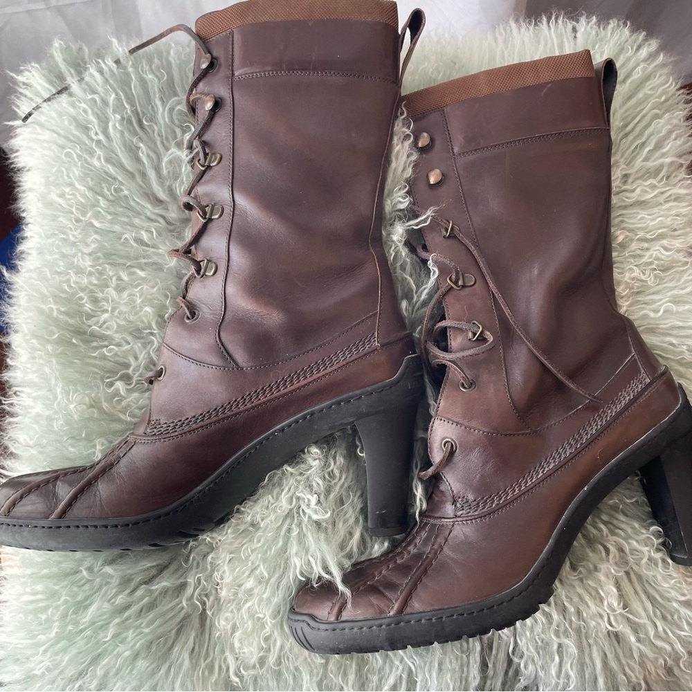 Ralph Lauren Dark Brown Lace Up Boots - Picture 1 of 9